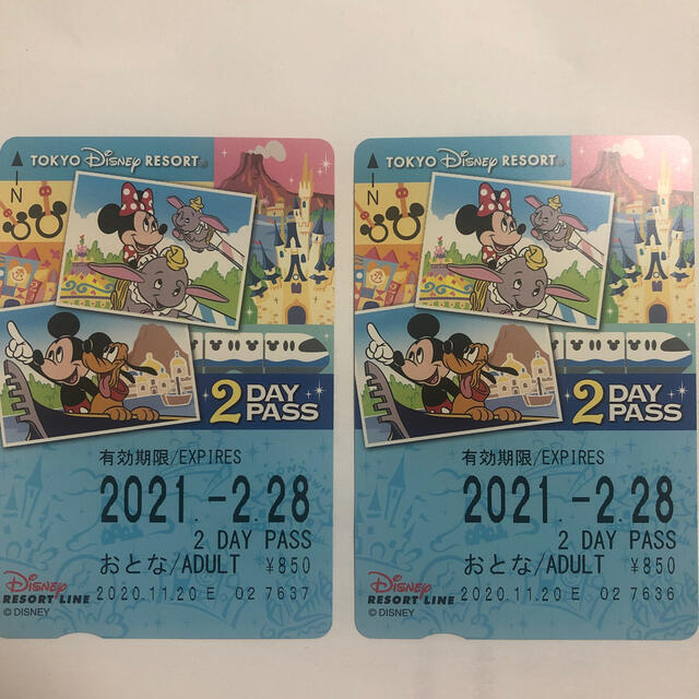 Disney(ディズニー)のディズニーリゾートライン　2dayパス　2枚 チケットの施設利用券(遊園地/テーマパーク)の商品写真