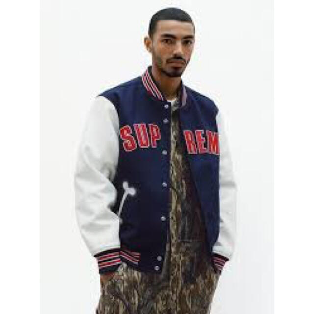 ネイビー購入Supreme Bone Varsity Jacket スタジャン S レザー