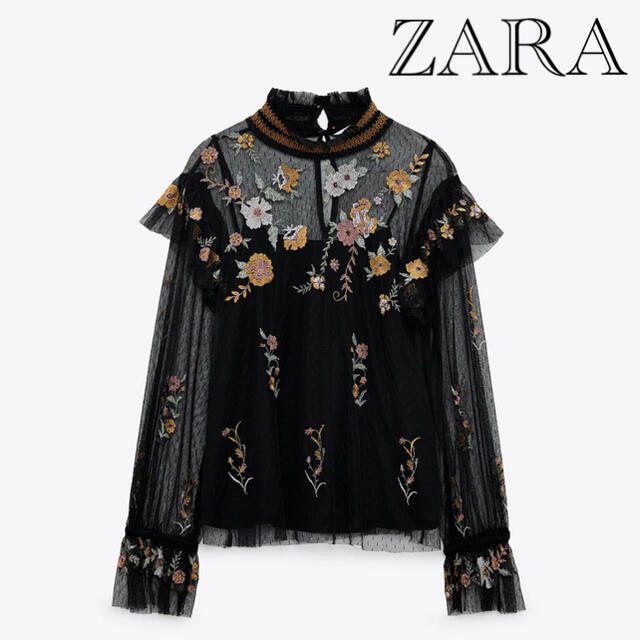 ZARA(ザラ)の希少❗ZARA ザラ エンブロイダリー チュール ブラウス レディースのトップス(シャツ/ブラウス(長袖/七分))の商品写真