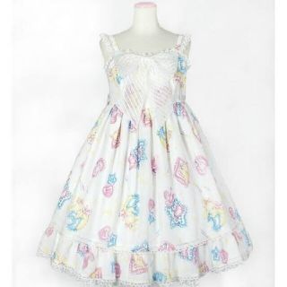 アンジェリックプリティー(Angelic Pretty)のAngelic Pretty◆すやすやToysジャンパースカート◆白◆美品(ひざ丈ワンピース)