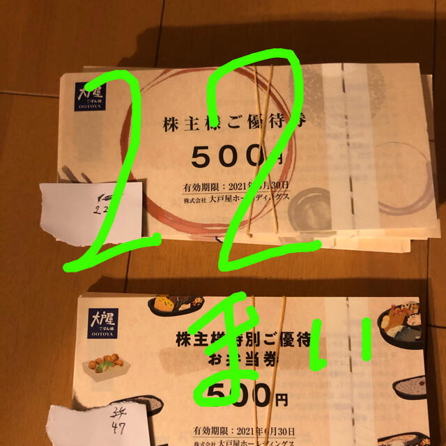 レストラン/食事券大戸屋　株主優待　22枚　11000円分