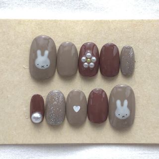 うさぎ ♡ ブラウン×ブラウン ネイルチップ ミッフィー ハンドメイドのアクセサリー(ネイルチップ)の商品写真