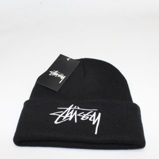 stussy ステューシー ニット帽 ロゴ刺繍 ブラック(ニット帽/ビーニー)