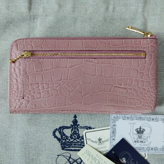 ADMJ 牛革/クロコ型押し スワロ付き 定番 Lジップウォレット 好きに