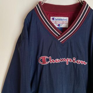 チャンピオン(Champion)のチャンピオン プルオーバー ナイロン Vネック ビンテージ 90s 刺繍　ロゴ(ナイロンジャケット)