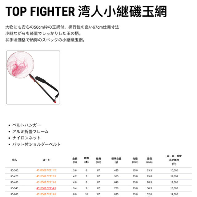 値下げTOP fighter 2WAY 磯玉網 50-54 網セット スポーツ/アウトドアのフィッシング(釣り糸/ライン)の商品写真