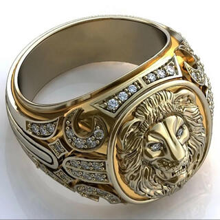 メンズリング　指輪　ゴールド　ライオン　スタイリッシュ　14号(リング(指輪))