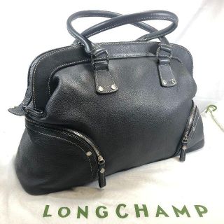 ロンシャン(LONGCHAMP)の【美品】ロンシャン レザー ショルダーバッグ ダークグレー(ショルダーバッグ)