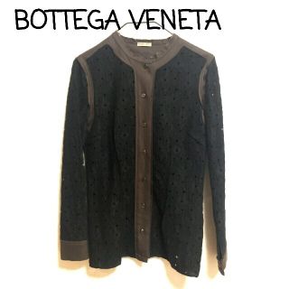 ボッテガヴェネタ(Bottega Veneta)のサイズ40 美品 ボッテガベネタ 穴あき裏返し長袖ノーカラーシャツ 黒 ウール(シャツ/ブラウス(長袖/七分))