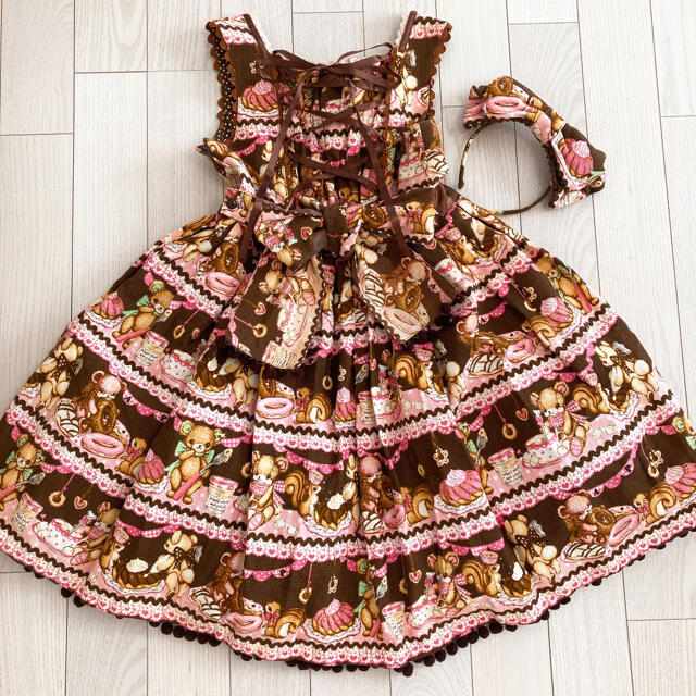 Angelic Pretty(アンジェリックプリティー)のAngelic Pretty Little bears cafe Jsk セット レディースのワンピース(ひざ丈ワンピース)の商品写真