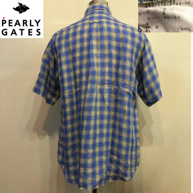 PEARLY GATES(パーリーゲイツ)のパーリーゲイツ ヘンプシャツ  DAYNAP ギンガムブルー  サイズ2 スポーツ/アウトドアのゴルフ(ウエア)の商品写真