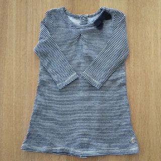 プチバトー(PETIT BATEAU)のPETIT BATEAU 白 ネイビー ボーダー ワンピース(ワンピース)