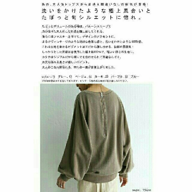 antiqua(アンティカ)のantiqua　バルーンスリーブスウェット　グレー レディースのトップス(トレーナー/スウェット)の商品写真