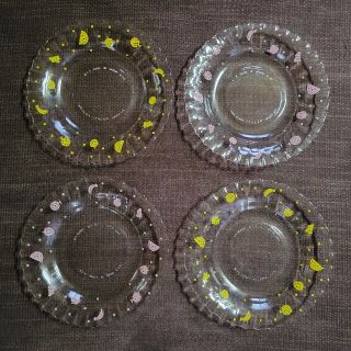 パイレックス(Pyrex)のわけあり・岩城硝子製【オールドパイレックス】フルーツ絵柄の皿4枚(食器)