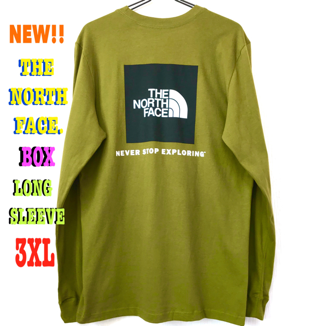 THE NORTH FACE(ザノースフェイス)のナチュラル ☆ 3XL相当 新品 ノースフェイス BOX ロンT モスグリーン メンズのトップス(Tシャツ/カットソー(七分/長袖))の商品写真