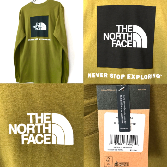 THE NORTH FACE(ザノースフェイス)のナチュラル ☆ 3XL相当 新品 ノースフェイス BOX ロンT モスグリーン メンズのトップス(Tシャツ/カットソー(七分/長袖))の商品写真