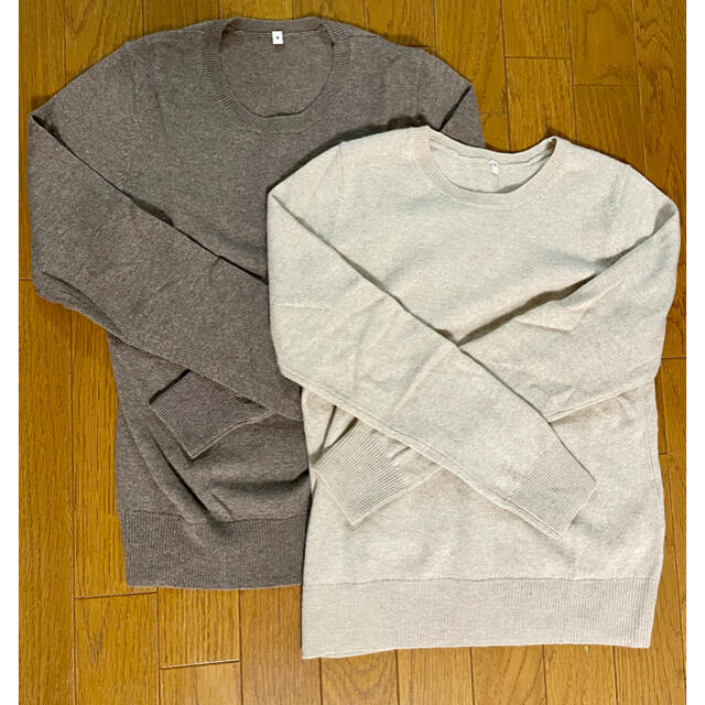 MUJI (無印良品)(ムジルシリョウヒン)の無印良品 MUJI 2点カシミヤクルーネックセーター モカブラウン オートミール レディースのトップス(ニット/セーター)の商品写真