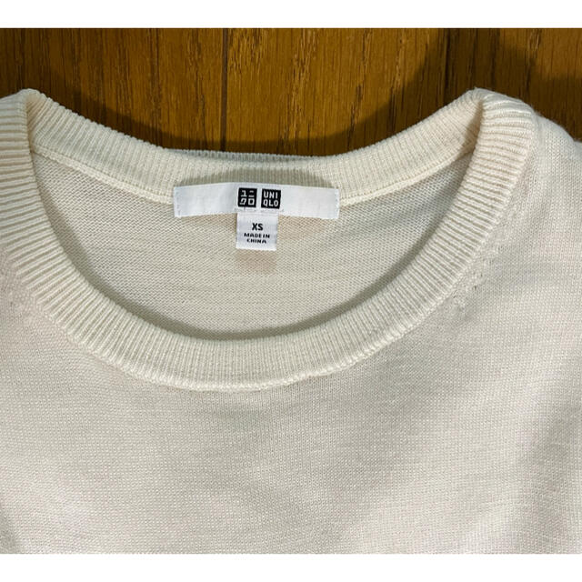 美品　UNIQLO　カシミヤクルーネックセーター　オフホワイト　白　L ユニクロ