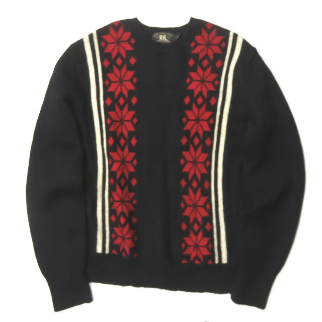 約475cm着丈RRL ダブルアールエル Snowflake Knit Sweater 雪柄クルーネックニット M ブラック セーター 長袖 プルオーバー トップス【RRL】