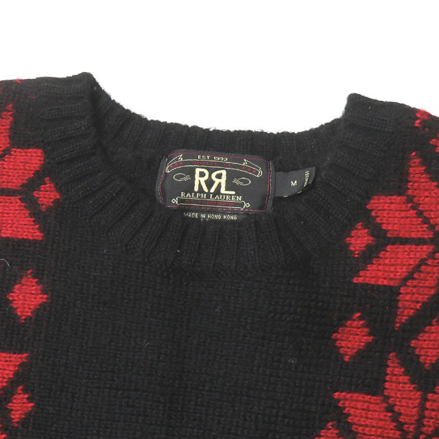 RRL(ダブルアールエル)のRRL ダブルアールエル Snowflake Knit Sweater 雪柄クルーネックニット M ブラック セーター 長袖 プルオーバー トップス【中古】【RRL】 メンズのトップス(ニット/セーター)の商品写真