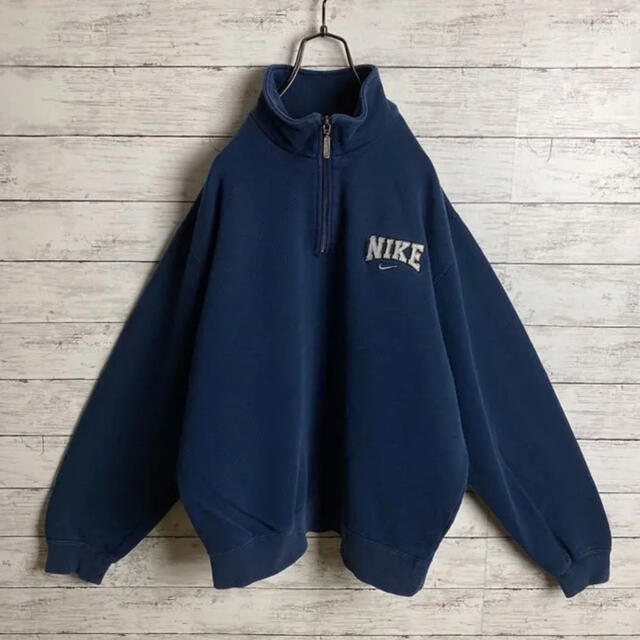 【入手困難‼︎】NIKE 90s ロゴ刺繍 ハーフジップ ネイビー スウェット