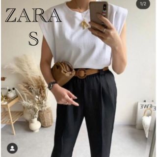 ザラ(ZARA)の一点のみ❗️ ZARA ベルト付きパンツハイウエストパンツ　ハイライズパンツ S(カジュアルパンツ)