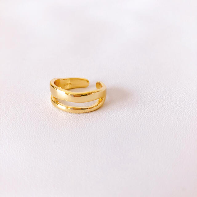 〈d08〉S925 重ね付け風 リング ゴールド gold 指輪 ダブル 韓国 レディースのアクセサリー(リング(指輪))の商品写真