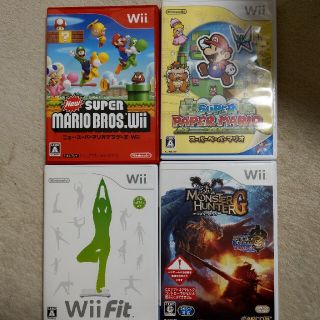ウィー(Wii)のWiiソフト4点　マリオブラザーズ　ペーパーマリオ　Wii Fit　モンハン(家庭用ゲームソフト)