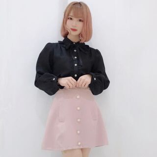 アンクルージュ(Ank Rouge)のAnk Rouge☆最新☆新品☆ビジューボタン台形スカート☆ピンク☆(ミニスカート)