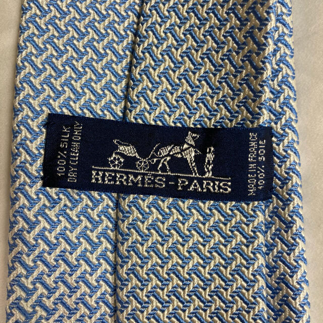 【極美品】HERMES シルクネクタイ H柄 ロゴ 水色 総柄