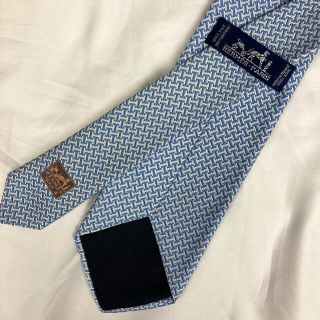 【極美品】HERMES シルクネクタイ H柄 ロゴ 水色 総柄