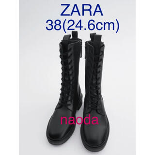 ザラ(ZARA)の【タグ付き新品】ザラ  レースアップ リアルレザー  フラット ブーツ(ブーツ)