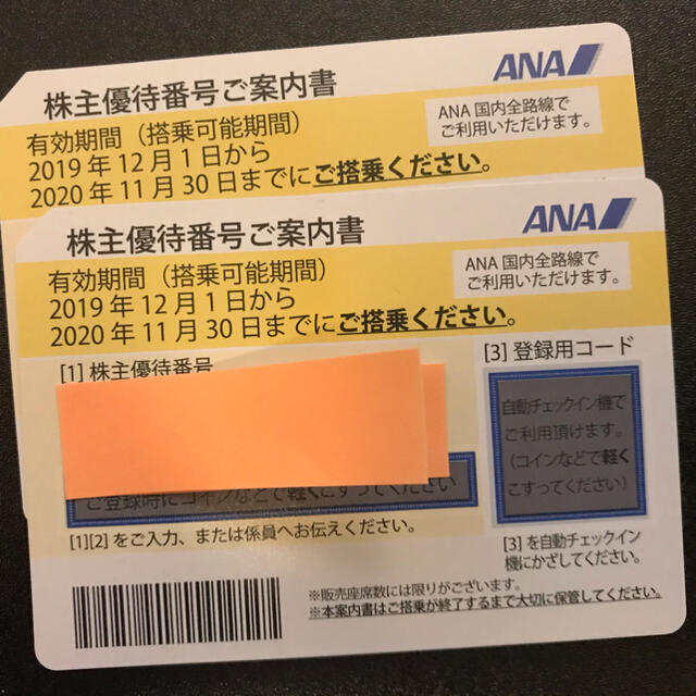 ANA 全日空 株主優待券 ２枚 チケットの優待券/割引券(その他)の商品写真
