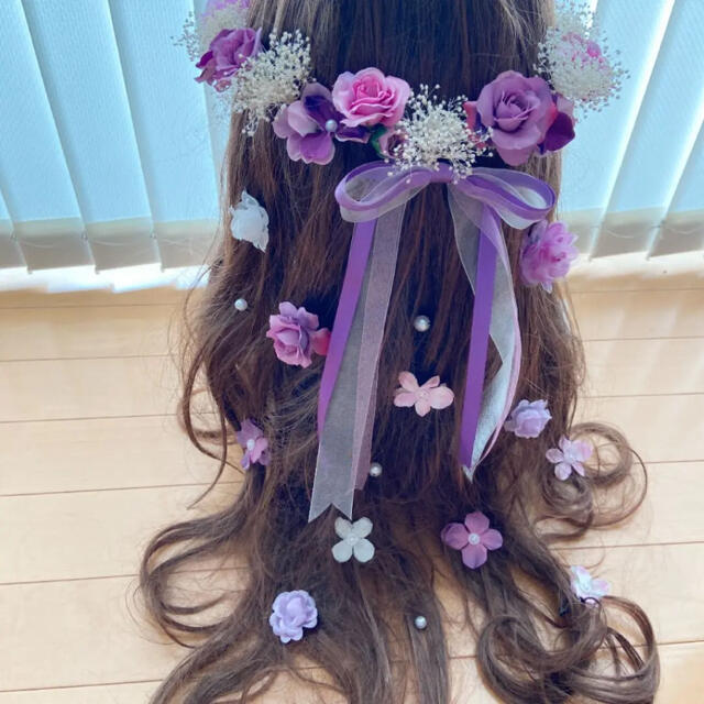 ヘッドドレス♡ラプンツェルハーフアップ髪飾り♡紫