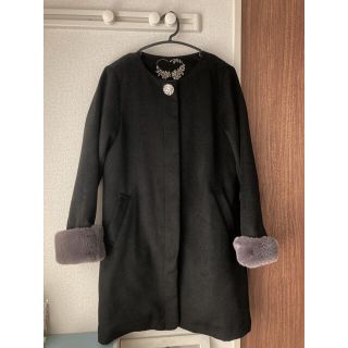 マジェスティックレゴン(MAJESTIC LEGON)のMAJESTIC LEGON ファー袖ノーカラーコート　ブラックSサイズ(ロングコート)