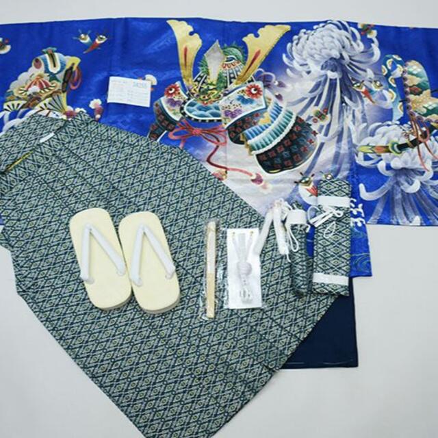 七五三 五歳 男児 羽織袴フルセット M寸 青地 袴変更可能 NO34255のサムネイル
