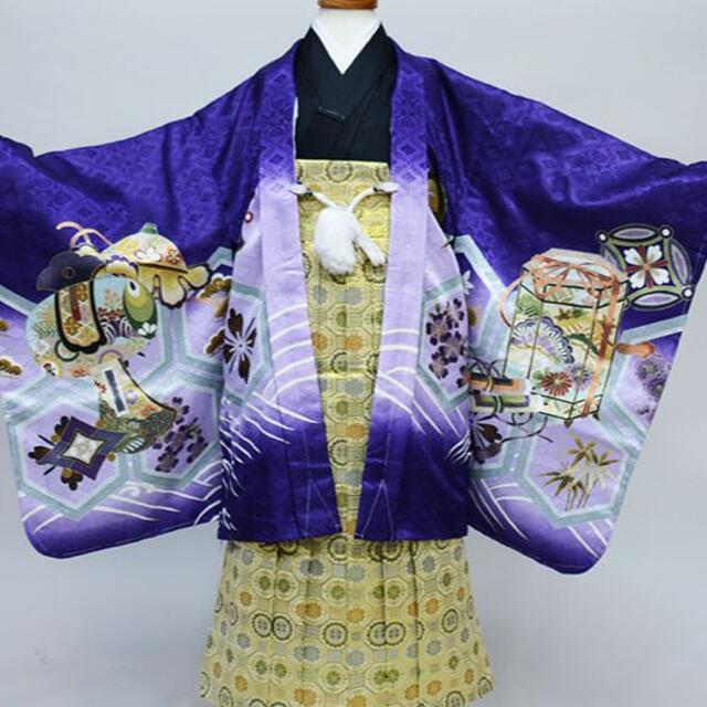 七五三 五歳 男児 羽織袴フルセット 金刺繍 紫地 袴変更可能 NO34247 キッズ/ベビー/マタニティのキッズ服男の子用(90cm~)(和服/着物)の商品写真