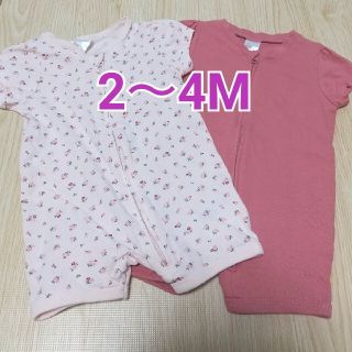 エイチアンドエム(H&M)のH&M★半袖カバーオール2枚セット 2～4ヶ月 ピンク 花柄 (カバーオール)