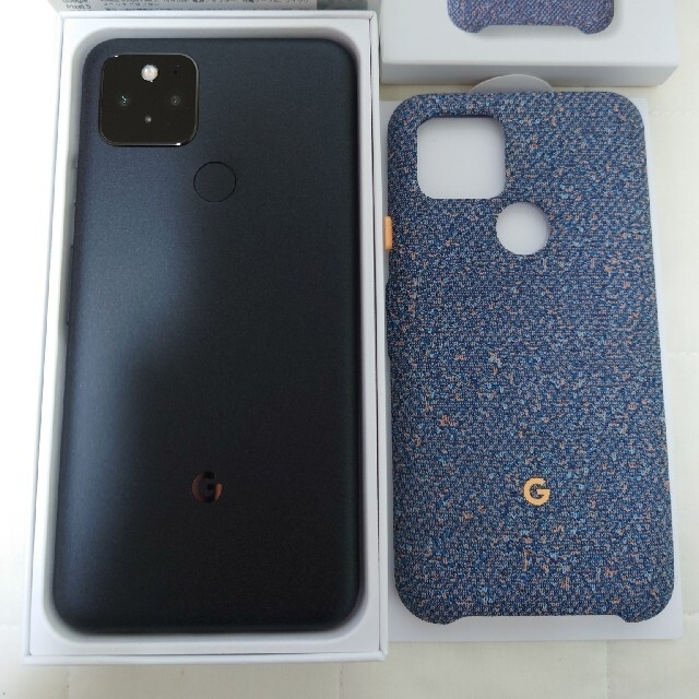 Pixel5 Just Black SIMフリー + 純正ケース(ブルー)スマートフォン本体