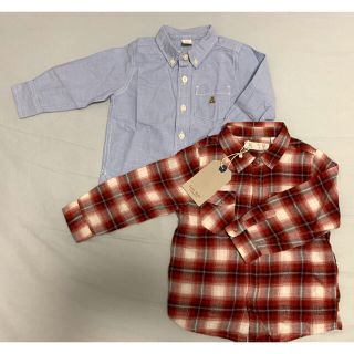 ザラキッズ(ZARA KIDS)の【新品未使用】ZARA赤チェックシャツ98cm&GAP水色ボタンダウン90cm(Tシャツ/カットソー)