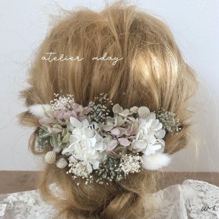 髪飾り【W1】ドライフラワー　アクセサリー　ブライダル　ヘアアクセサリー　成人式(ヘアアクセサリー)