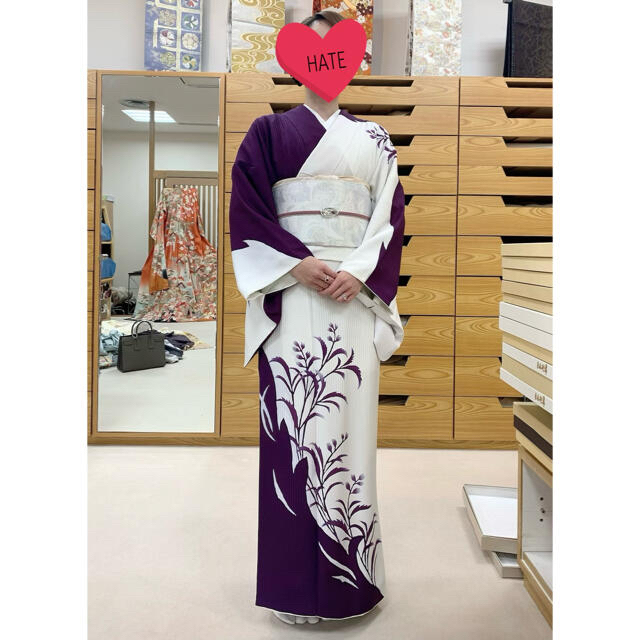 美品】訪問着 正絹 白×紫 染め分け 片身代わり 粋!の通販 by shino