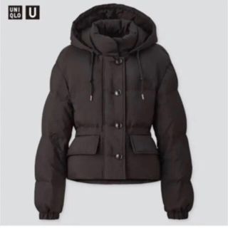 ユニクロ(UNIQLO)の美品！ユニクロユーUNIQLO U  パデットパーカ サイズS ブラック(ダウンジャケット)