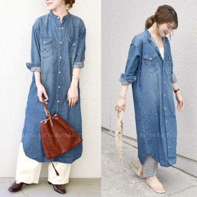 【SHIPS別注】Wrangler ノーカラーデニムシャツワンピース