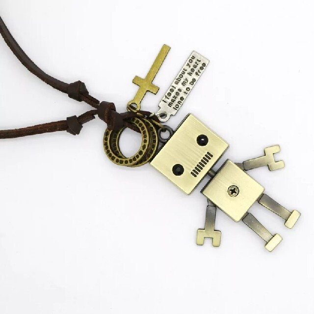 アンティーク風 革ひもネックレス ロボット レディースのアクセサリー(ネックレス)の商品写真
