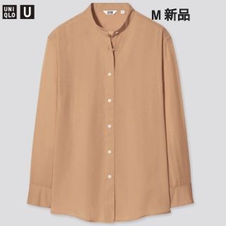 ユニクロ(UNIQLO)のユニクロ　シアーバンドカラーシャツ　ブラウン(シャツ/ブラウス(長袖/七分))