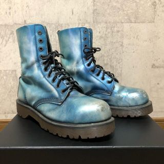 ドクターマーチン(Dr.Martens)の希少　英国製　Dr. Martens 10ホールブーツ　メタリックブルー　UK7(ブーツ)