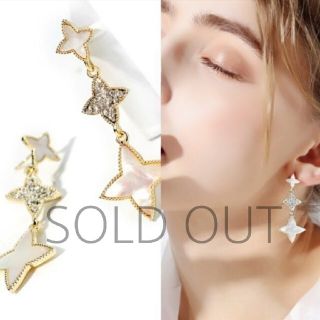 イエナ(IENA)のꫛꫀꪝ◆インポートピアス◆限定1点要コメント◆ジルコニア×シェルひし形ピアス(ピアス)