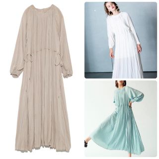 エミアトリエ(emmi atelier)の美品♡エミアトリエ　ワッシャーロングワンピース　ドレス　ベージュ　長袖　春♡(ロングワンピース/マキシワンピース)