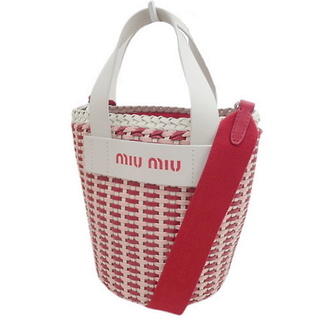 ミュウミュウ(miumiu)のミュウミュウ2WAYバケットバッグ 白 ピンク レッド 40800065101(ハンドバッグ)